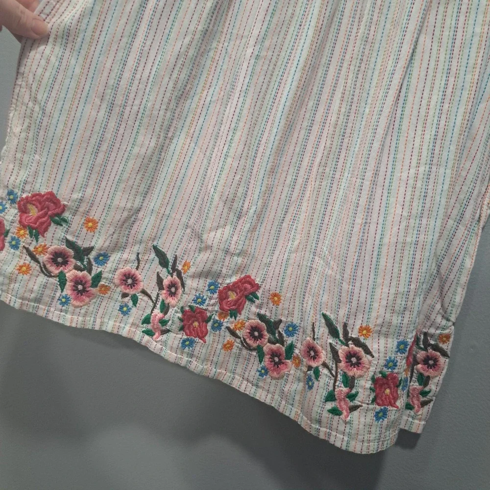 Zara Girls Striped Floral Embroidered Off Shoulder Dress Size‎ 10 Boho Summer
